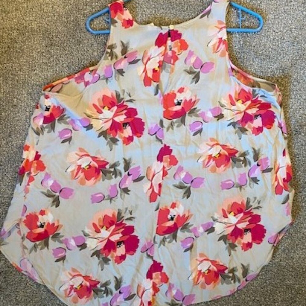 Old Navy Gray with Pink & Purple Floral Print High Neck Swing Tank Top